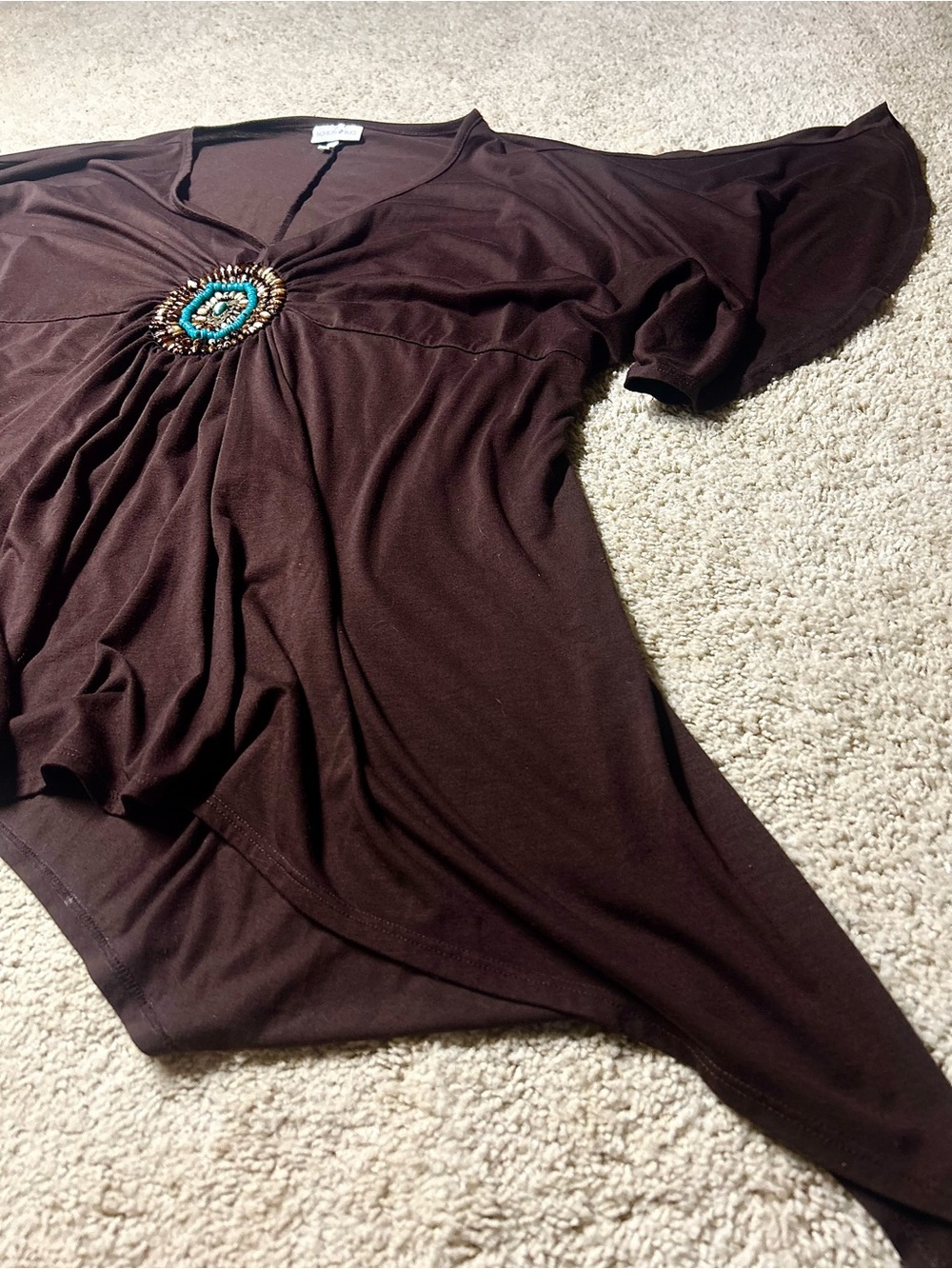 Fashion Bug Brown Boho Beaded Tunic Top – Size 3X